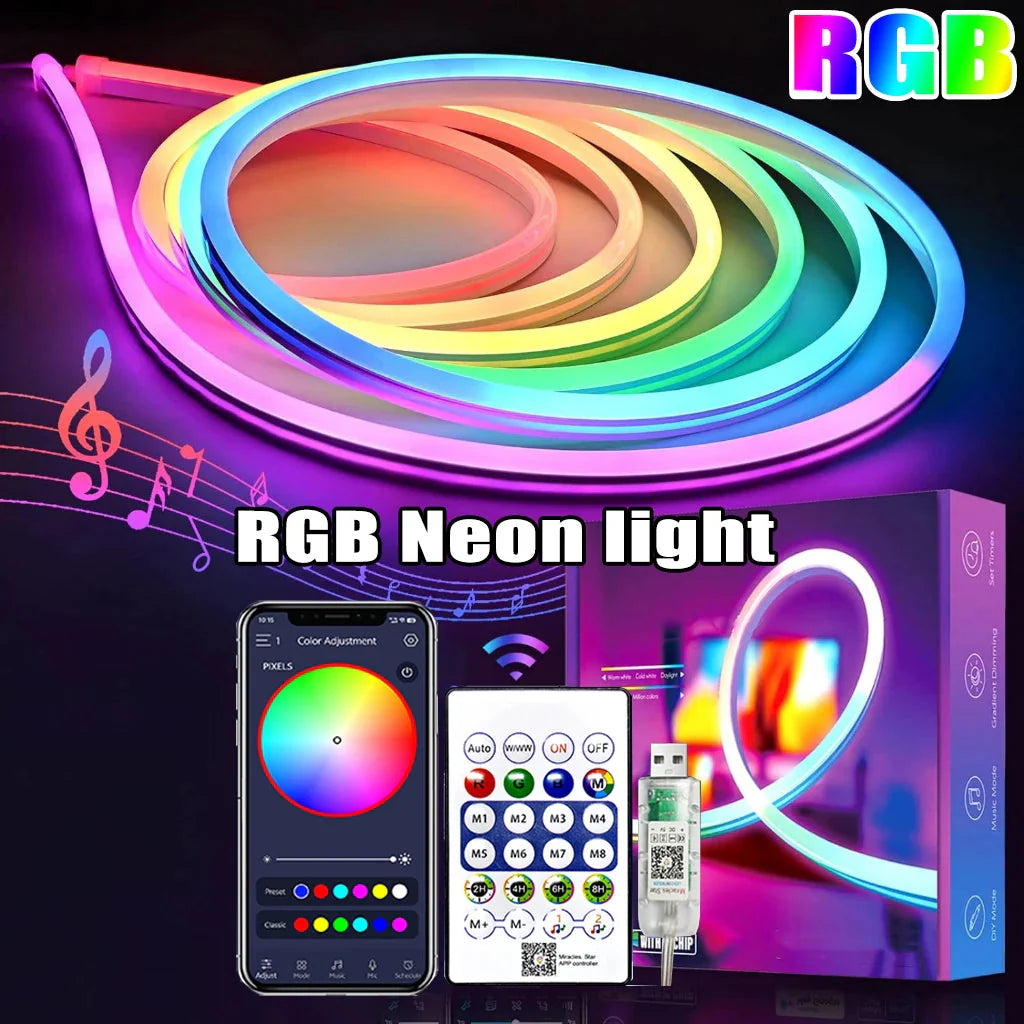 5V RGBIC Neon Strip Lights – USB Waterproof LED Ribbon with Bluetooth