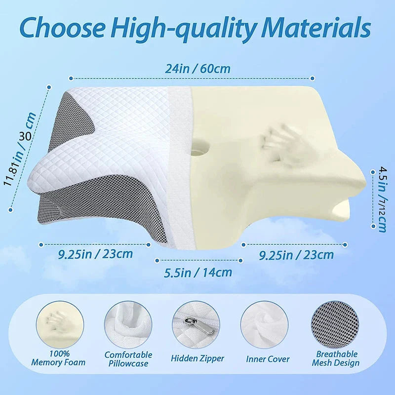 Memory Foam Cervical Pillow – 2-in-1 Ergonomic Neck Support for Deep, Pain-Free Sleep