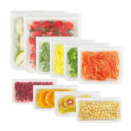 Reusable Silicone Food Storage Bags - Leakproof Stand-Up Zip Containers for Fresh Food and Freezer Use