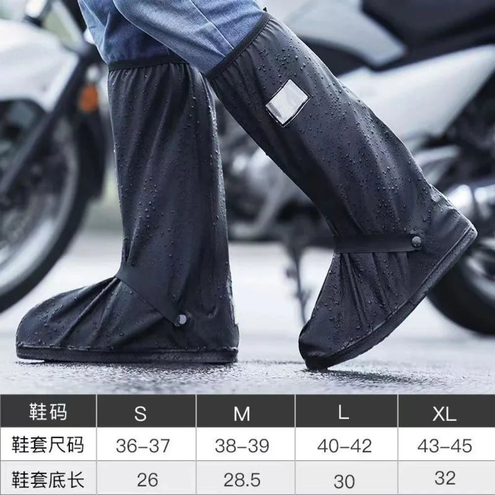 Black Waterproof Rain Boot Shoe Covers with Reflector - High-Top Dust Covers for Motorcycle & Bike