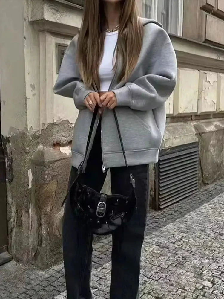 Autumn Women’s Hooded Jacket - Long Sleeve Zipper Coat with Big Pockets