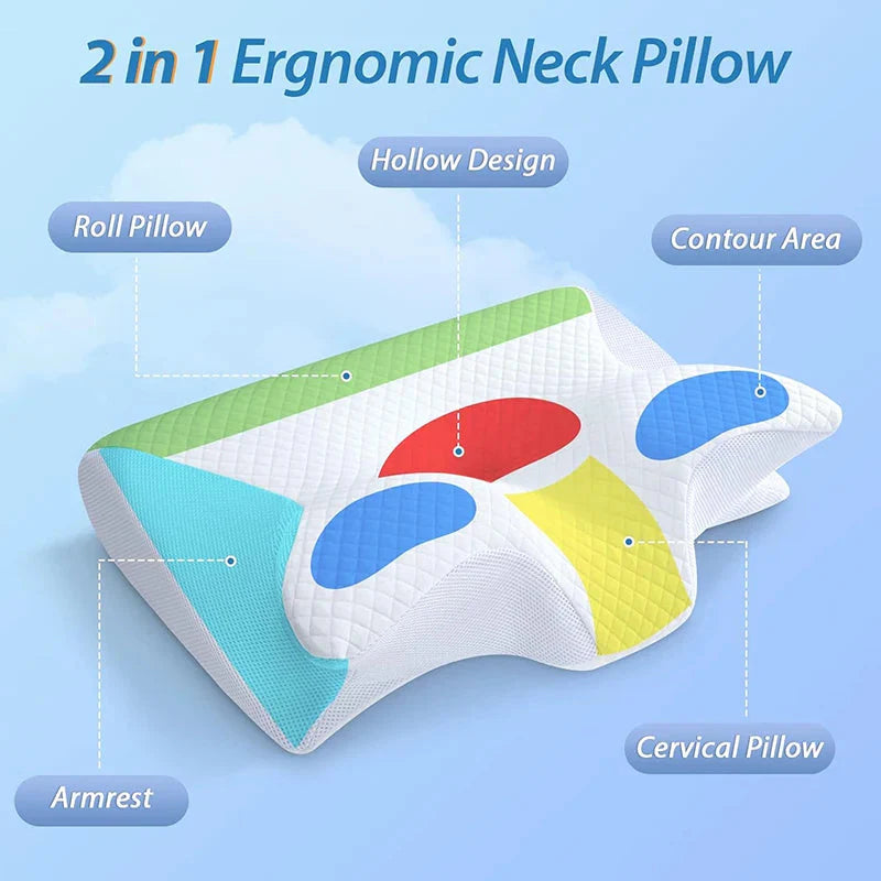 Memory Foam Cervical Pillow – 2-in-1 Ergonomic Neck Support for Deep, Pain-Free Sleep