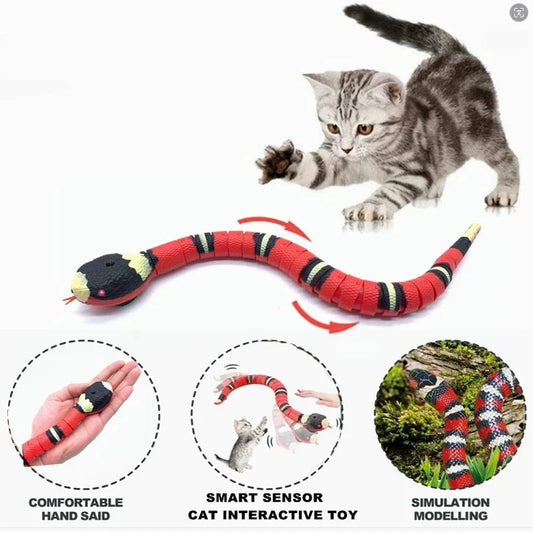 Automatic Smart Sensing Snake Cat Toy – Interactive USB Rechargeable Moving Pet Toy with Lights & Motion Detection for Cats