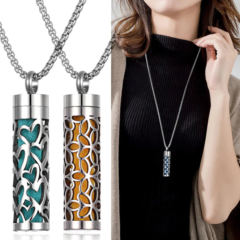 Long Strip Stainless Steel Aromatherapy Necklace – Essential Oil Diffuser Pendant