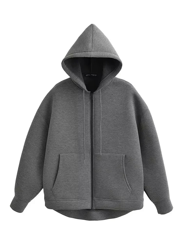 Autumn Women’s Hooded Jacket - Long Sleeve Zipper Coat with Big Pockets