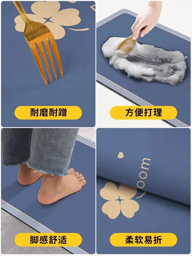 Diatomaceous Earth Bath Mat - Quick-Dry Non-Slip Absorbent Bathroom Rug with Washable Design