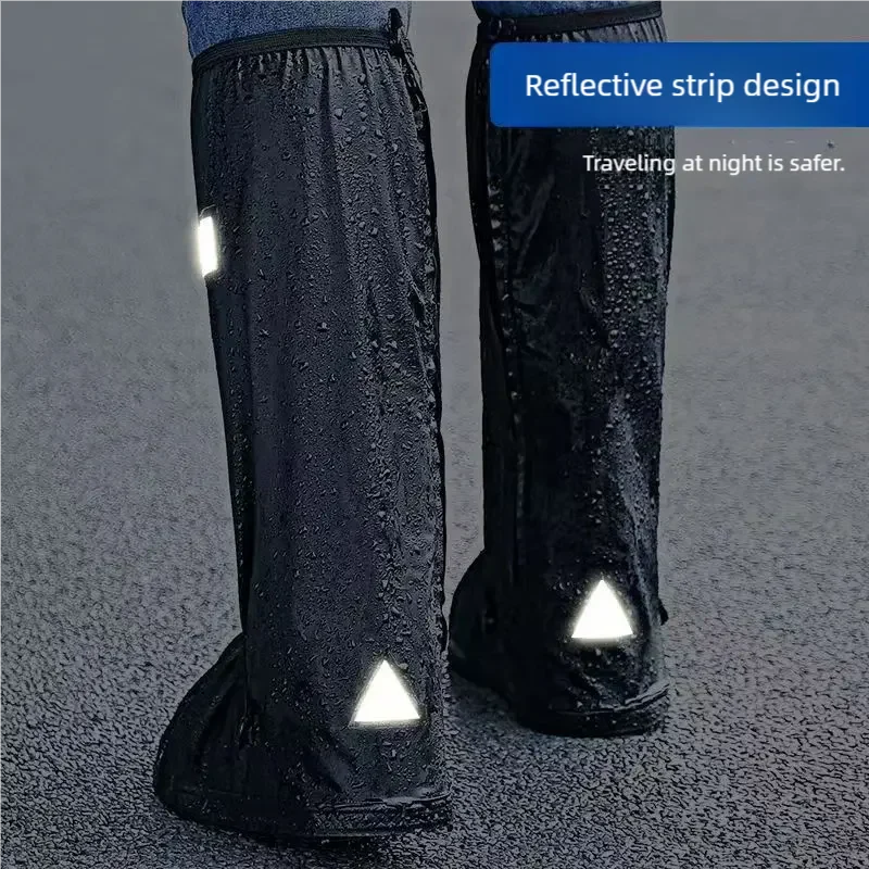 Black Waterproof Rain Boot Shoe Covers with Reflector - High-Top Dust Covers for Motorcycle & Bike