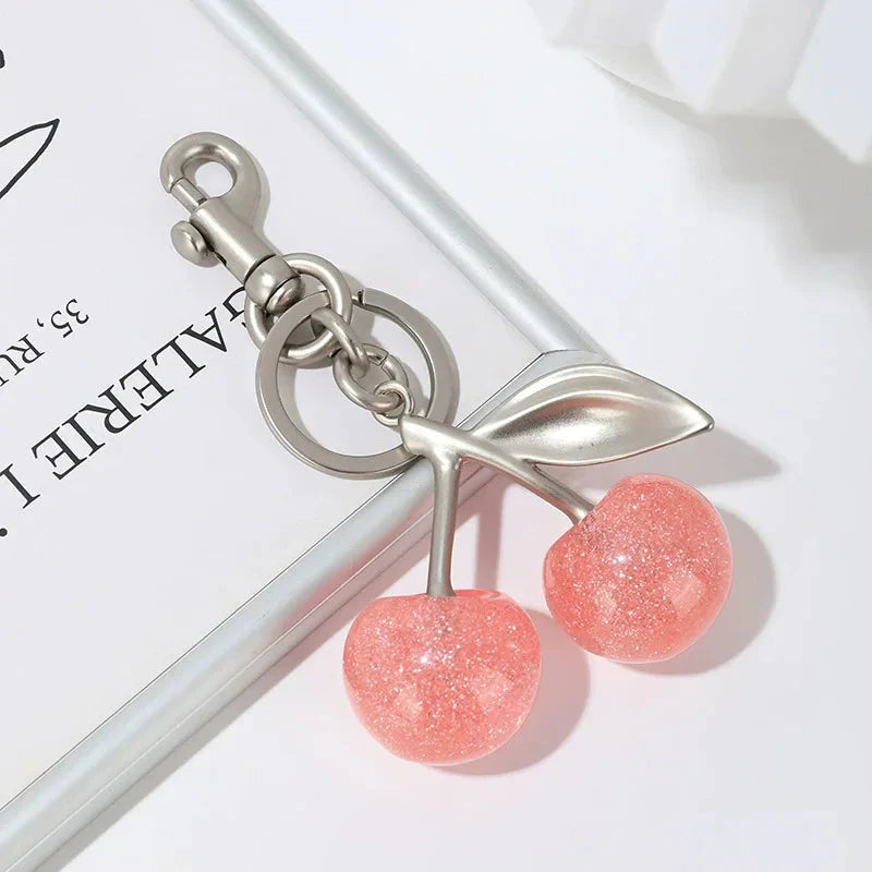Trendy Red Cherry Pendant Keychain for Women Cute Bag Decorations Multifunctional Jewelry Car Key Accessories Charm Keyring Gift