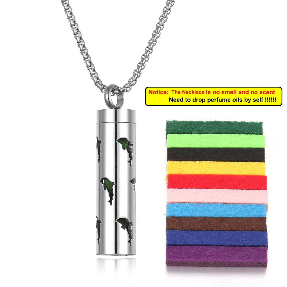 Long Strip Stainless Steel Aromatherapy Necklace – Essential Oil Diffuser Pendant