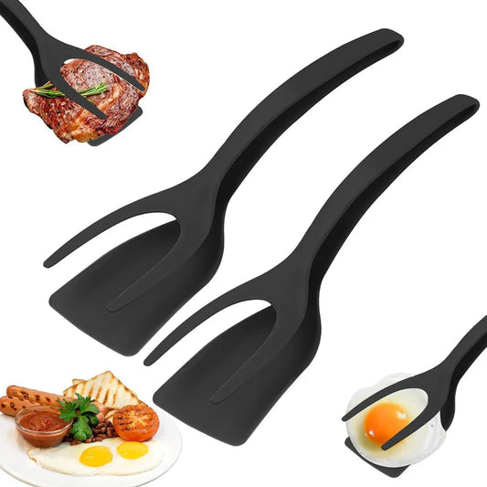 2-in-1 Grip Flip Spatula Tongs - Non-Stick Nylon Egg Flipper & Cooking Tool