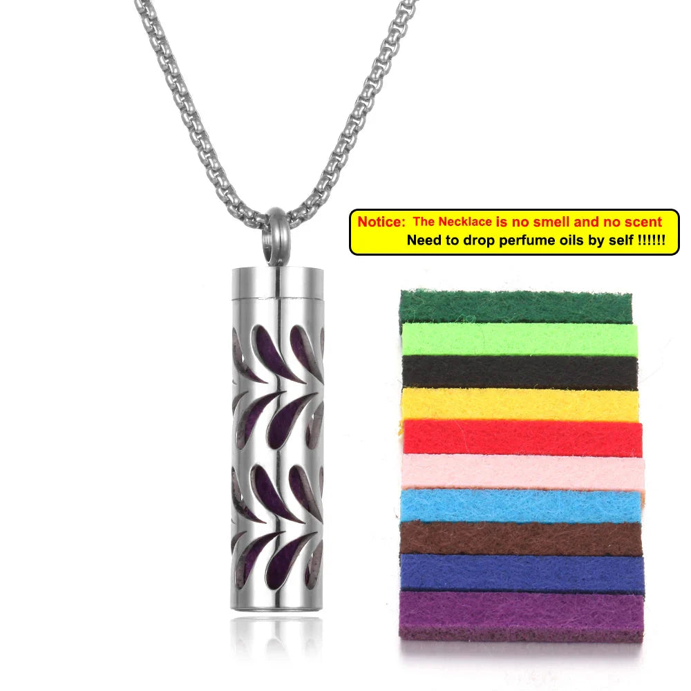 Long Strip Stainless Steel Aromatherapy Necklace – Essential Oil Diffuser Pendant