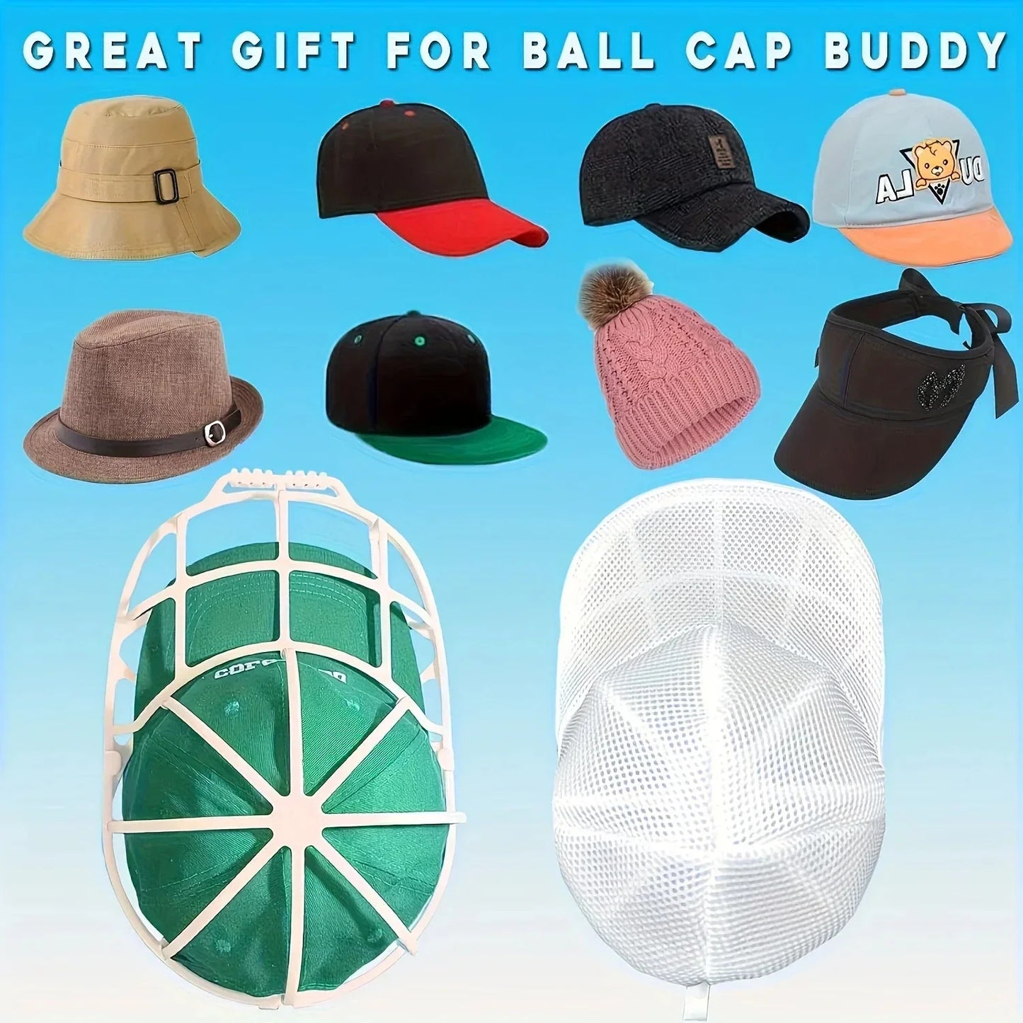 Hat Cleaner Cage with Mesh Bag - Baseball Cap Washer for Washing Machines