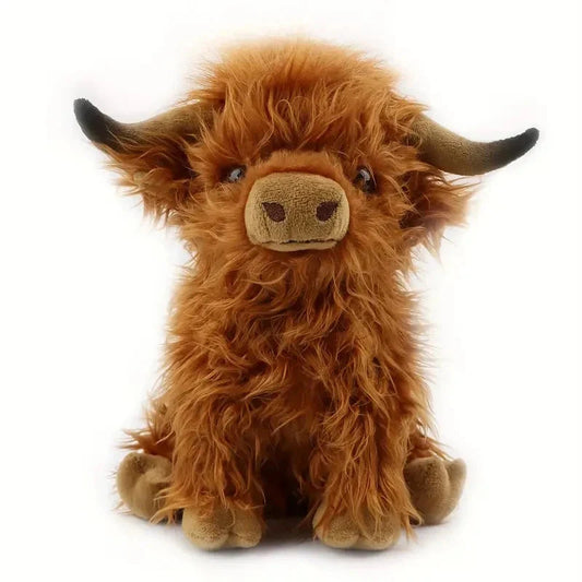 30cm Simulation Kyloe Cream Highland Cow Animal Plush Doll Soft Stuffed Highland Cow Cattlle Plushie Gift for Kids Boys Girls