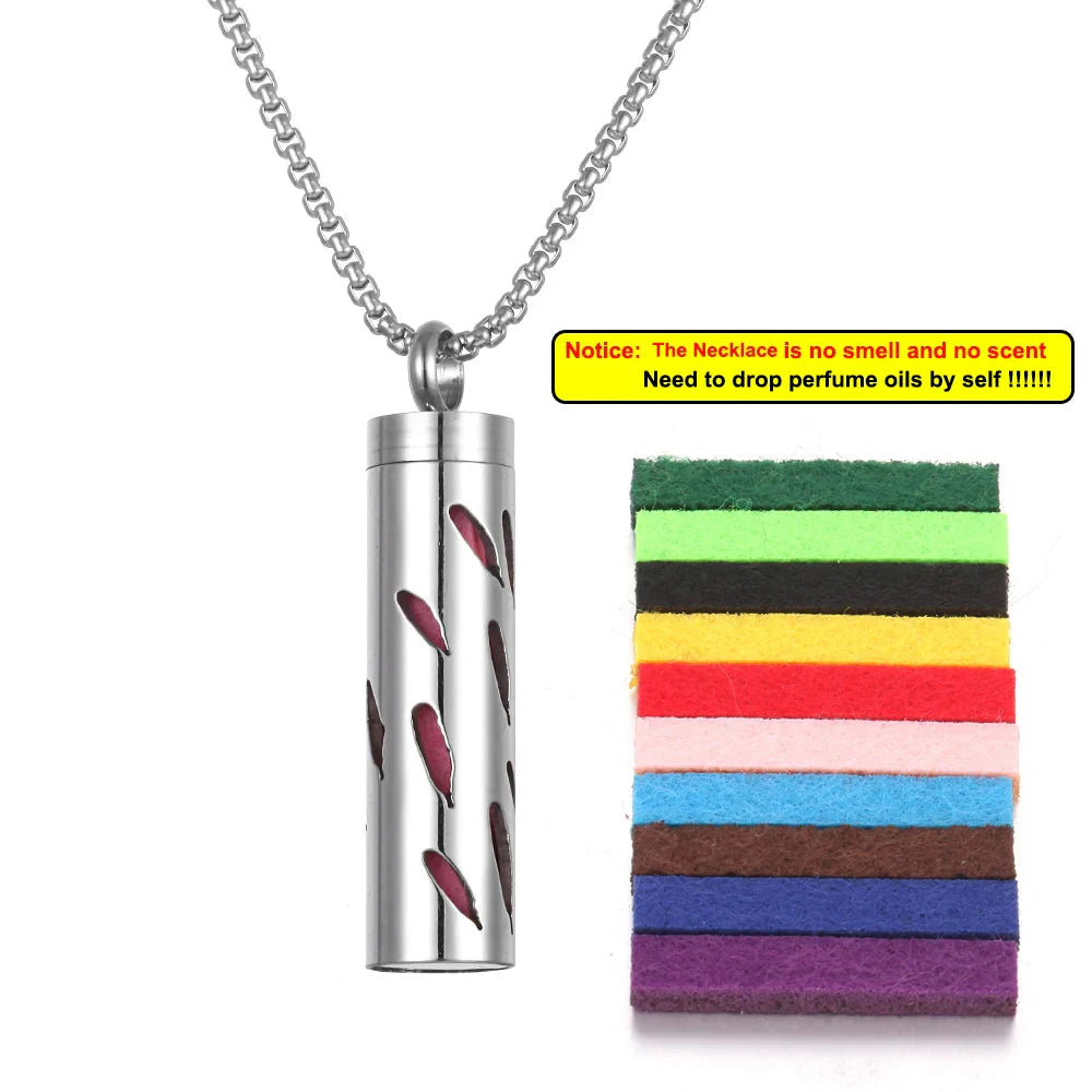 Long Strip Stainless Steel Aromatherapy Necklace – Essential Oil Diffuser Pendant