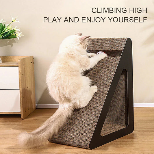 2-in-1 Cat Scratcher Triangle Toy with Spinning Balls – Sturdy Corrugated Cardboard Anti-Scratch Board for Stress Relief & Indoor Play