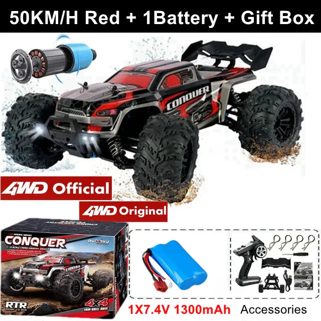 4WD RC Off-Road Car - 1:16 High-Speed Brushless Truck, 50-80KM/H, 4x4 Drift Racing Toy for Kids & Adults