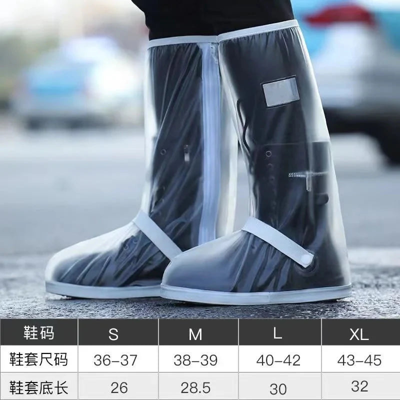 Black Waterproof Rain Boot Shoe Covers with Reflector - High-Top Dust Covers for Motorcycle & Bike
