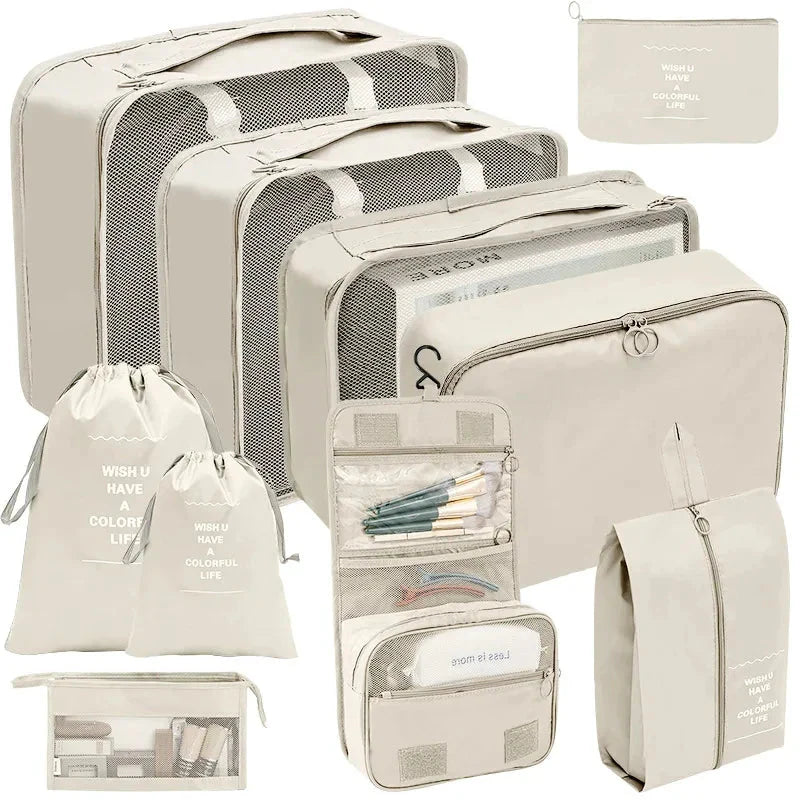 7/8/9/10 Pcs Travel Organizer Packing Cubes – Lightweight Polyester Luggage Storage Bags for Clothes, Shoes, and Accessories