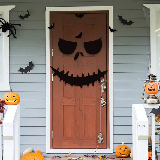 Halloween Door & Window Stickers - Skeleton Hands, Pumpkins, Ghosts, and Witch Hat Decor