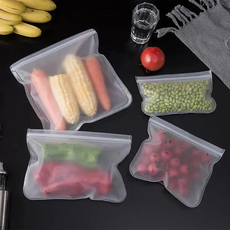 Reusable Silicone Food Storage Bags - Leakproof Stand-Up Zip Containers for Fresh Food and Freezer Use