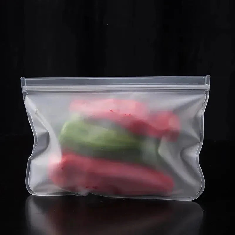 Reusable Silicone Food Storage Bags - Leakproof Stand-Up Zip Containers for Fresh Food and Freezer Use