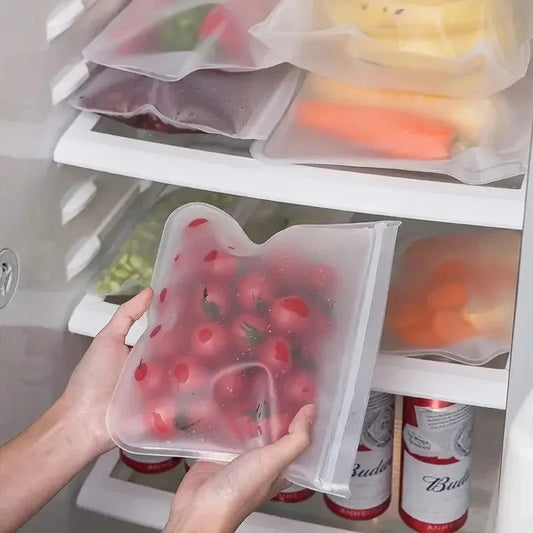 Reusable Silicone Food Storage Bags - Leakproof Stand-Up Zip Containers for Fresh Food and Freezer Use