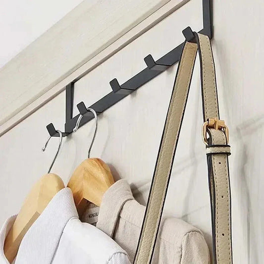 5-Hook Over Door Organizer Rack - Heavy Duty Iron Bathroom Kitchen Coat Hanger for Home Storage