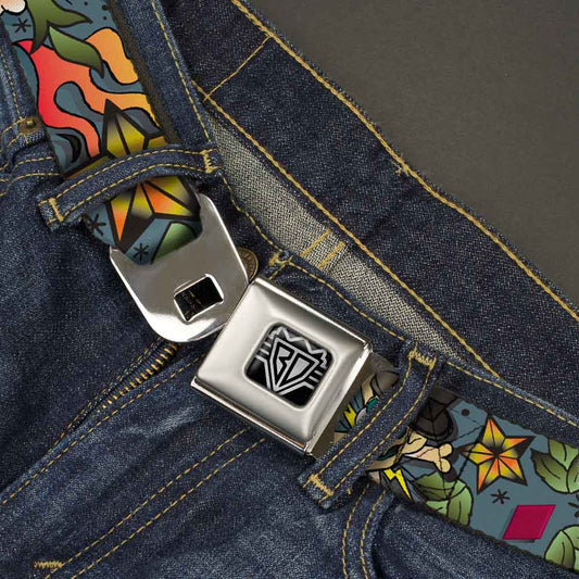 BD Wings Logo CLOSE-UP Full Color Black Silver Seatbelt Belt - Death or Glory CLOSE-UP Gray Webbing