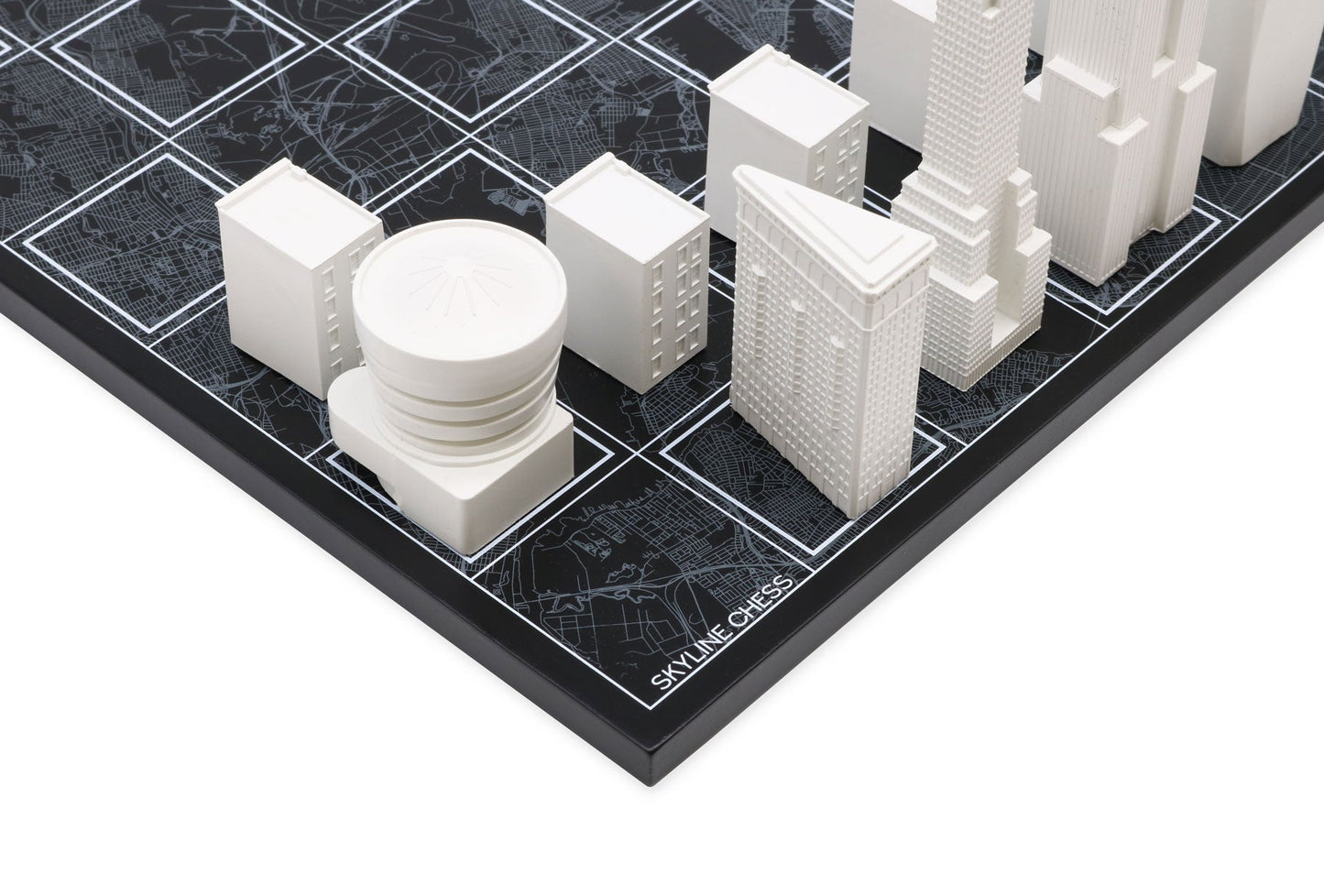 Chess Set Acrylic NEW YORK with Wood Map Board