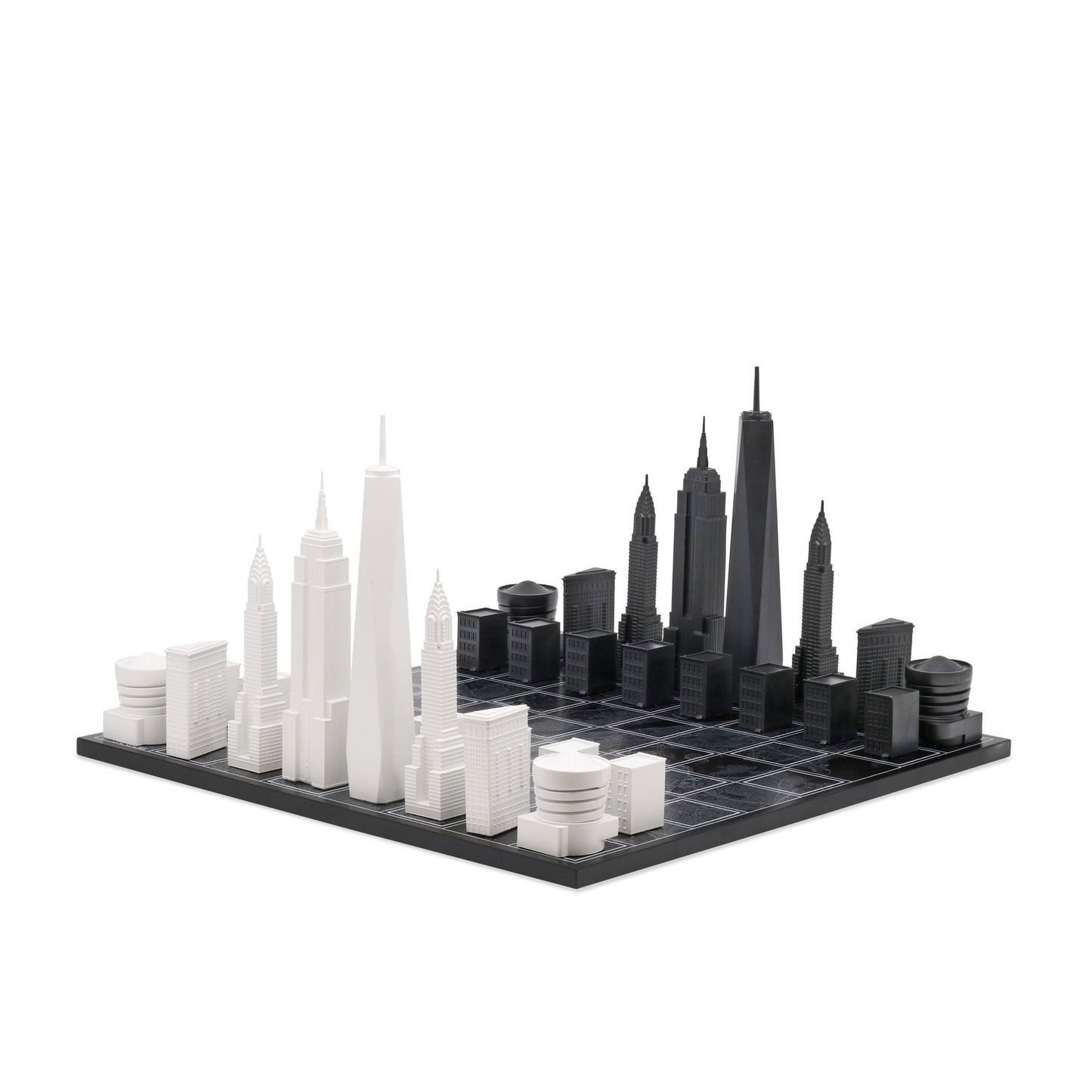 Chess Set Acrylic NEW YORK with Wood Map Board