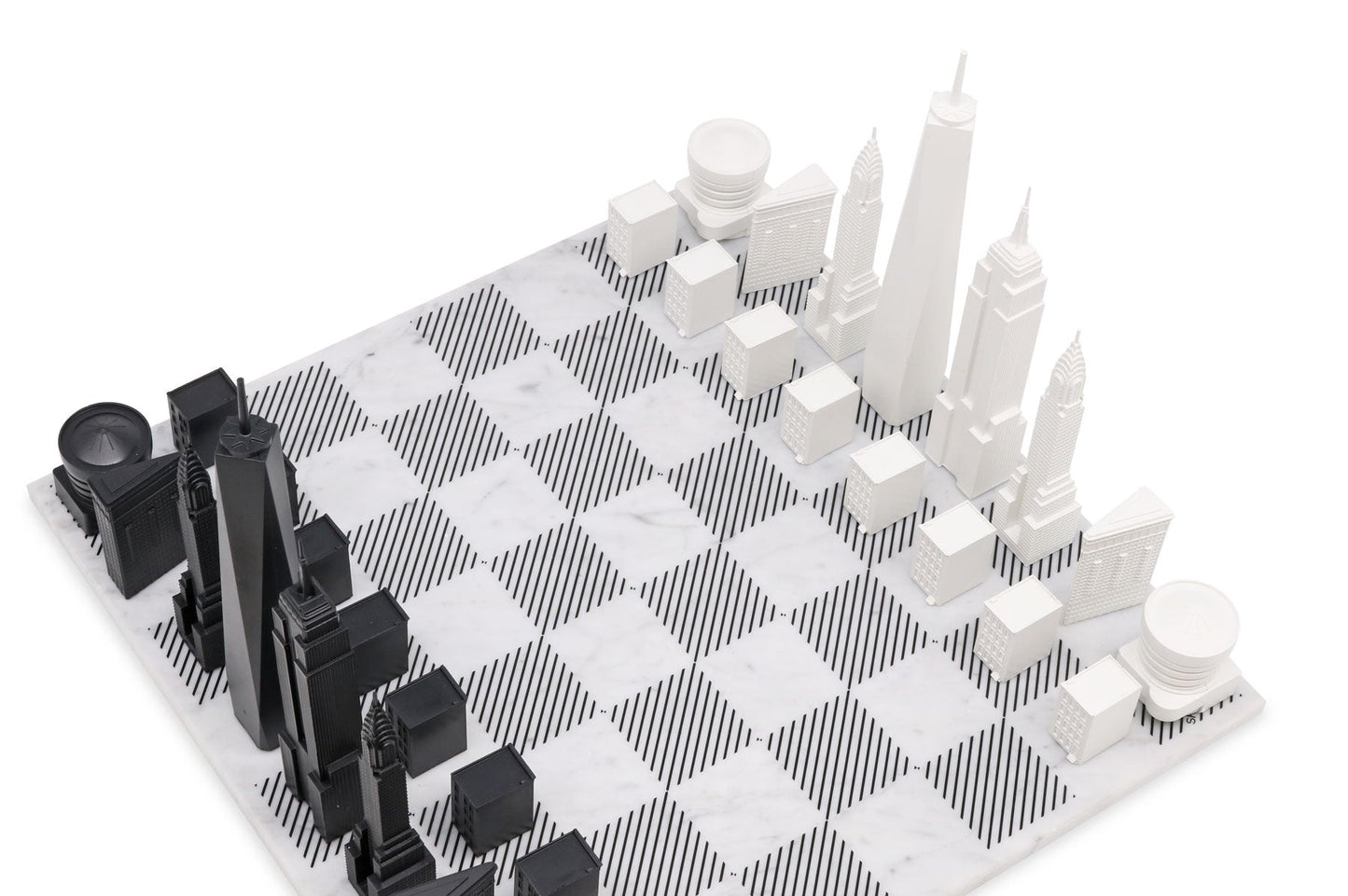 Chess Set Acrylic NEW YORK with Marble Hatch Board