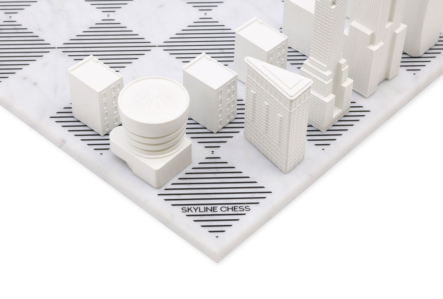 Chess Set Acrylic NEW YORK with Marble Hatch Board
