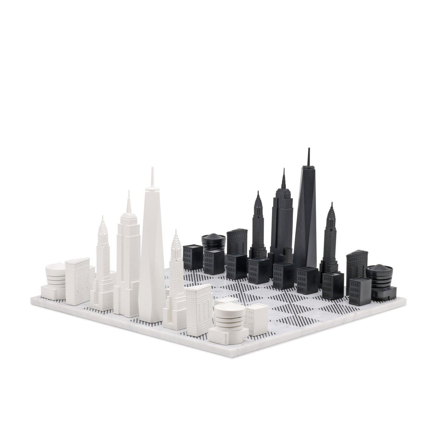 Chess Set Acrylic NEW YORK with Marble Hatch Board