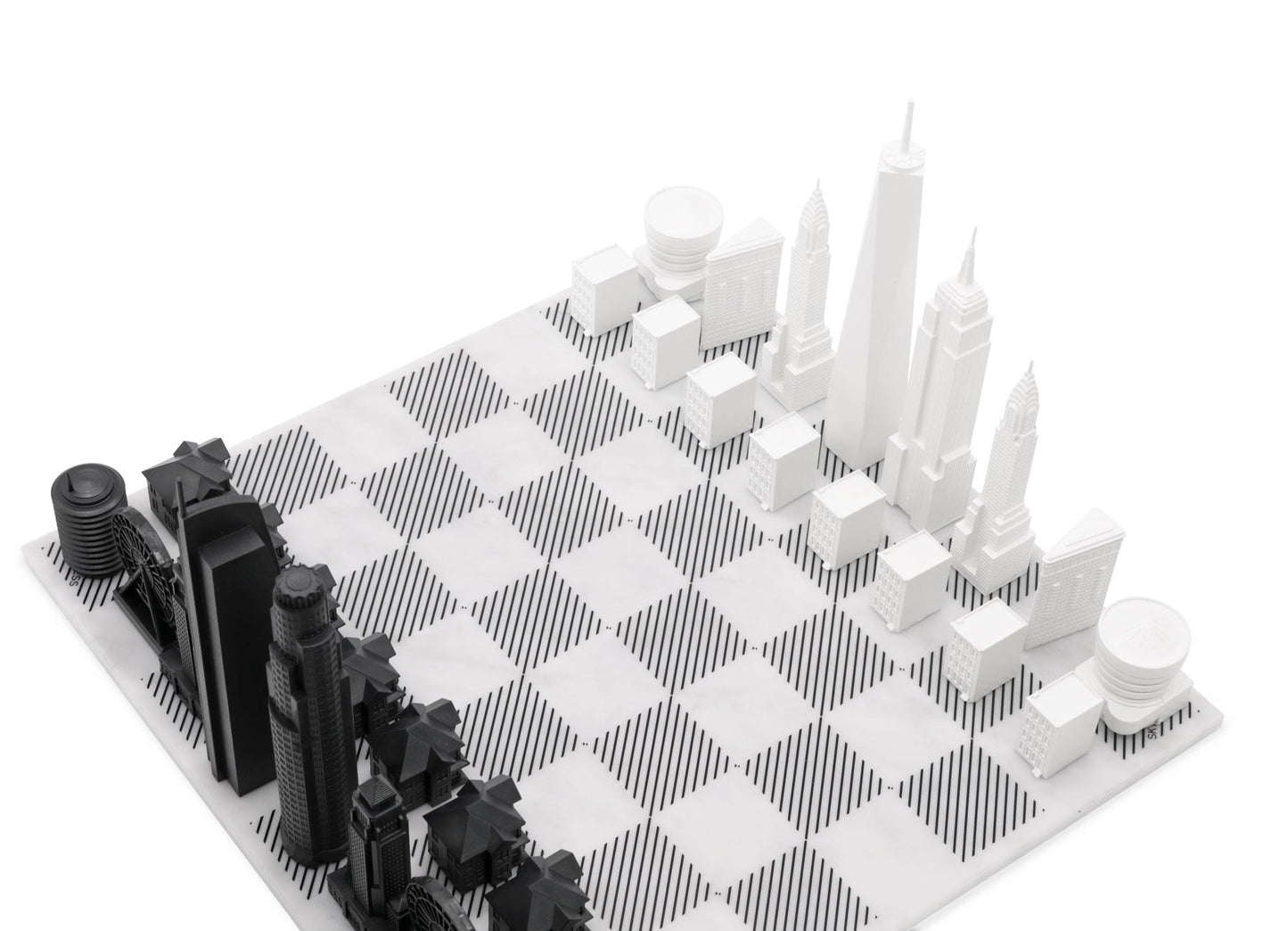 Chess Set Acrylic NEW YORK vs LOS ANGELES with Marble Hatch Board