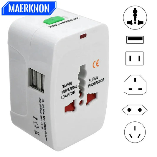 All-in-One International Plug Adapter – Universal Travel Power Converter with 2 USB & Type-C Ports (AU/US/UK/EU)