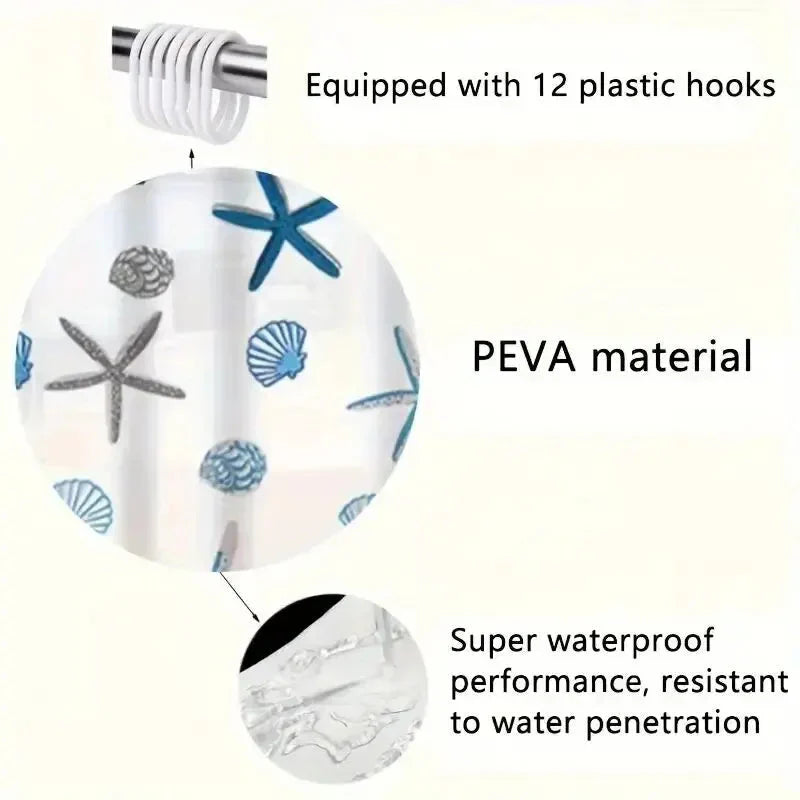 Patterned Waterproof Shower Curtain - PEVA Bathroom Partition & Decorative Accessory