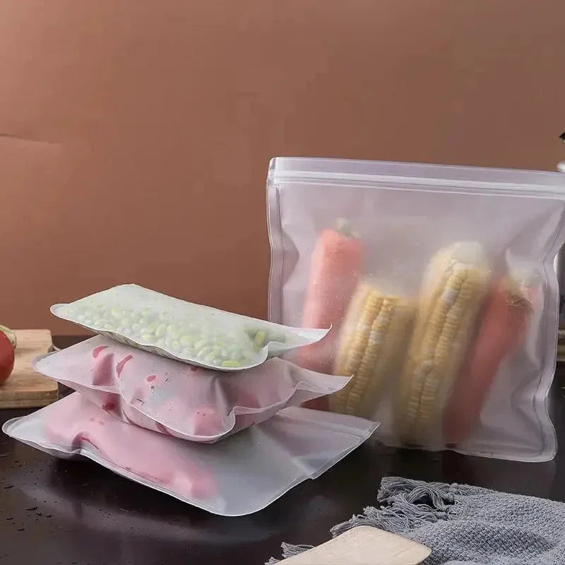 Reusable Silicone Food Storage Bags - Leakproof Stand-Up Zip Containers for Fresh Food and Freezer Use