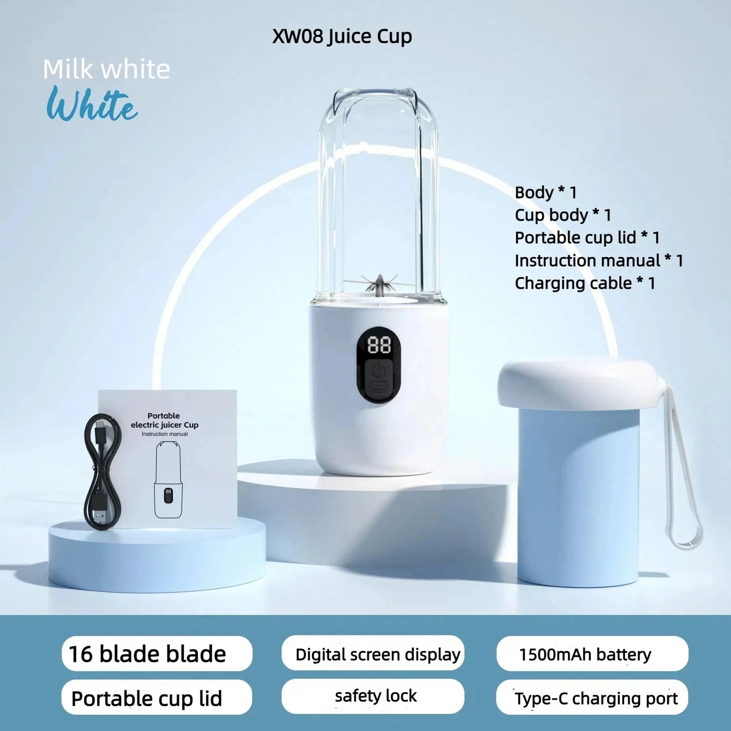 Portable Electric Blender Bottle – 6 Blades Smoothie Maker