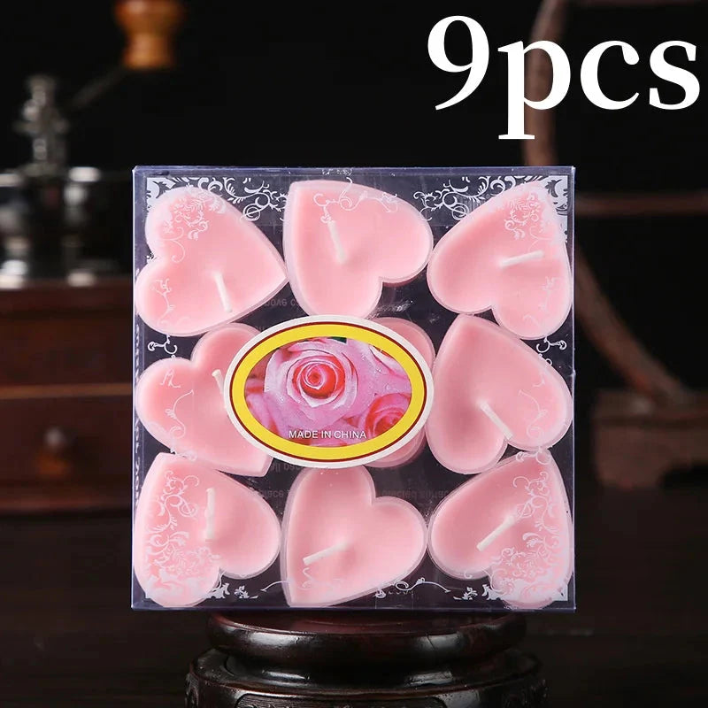 9pcs Heart-Shaped Scented Tea Candles – Romantic Décor for Valentine's Day, Weddings, and Anniversaries
