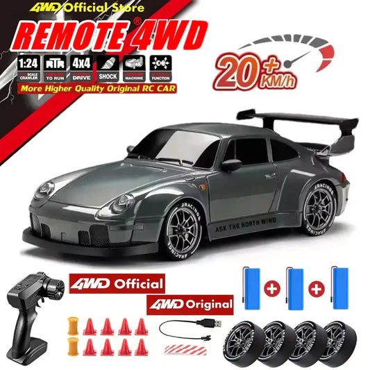 4WD Remote Control Drift Car - 1:24 Scale High-Speed Racing Car, 2.4G Radio, 20KM/H Mini RC Car for Boys & Teens