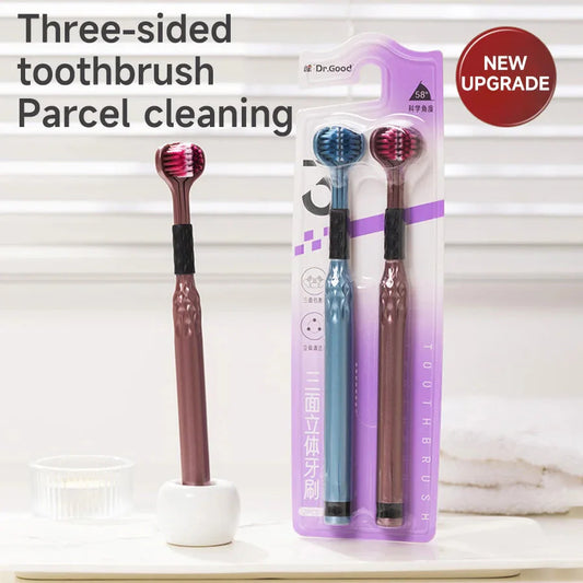 3-Sided Toothbrush for Adults - Soft Bristles, Tongue Cleaner, 2-Pack