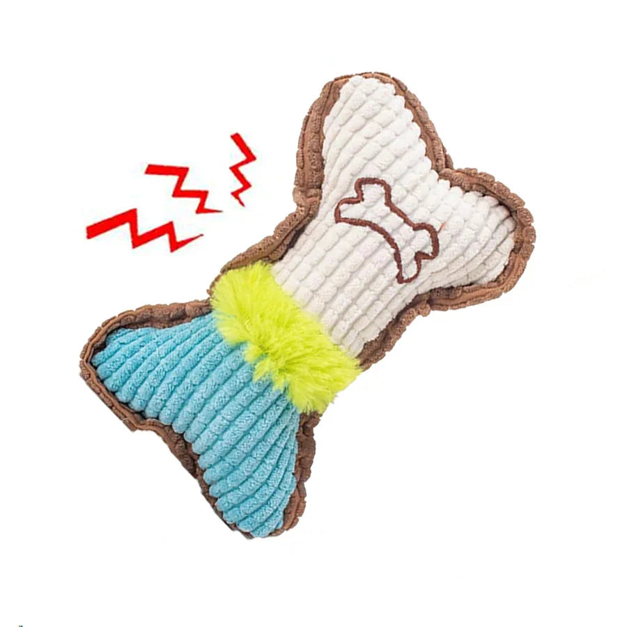 Dog Squeaky Toy - Plush Bone Chew Toy for Small & Medium Puppies