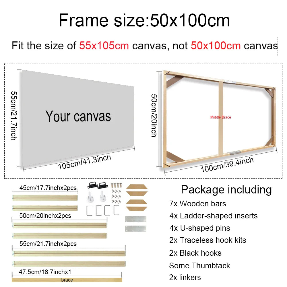 30x40 40x50 60x90cm Canvas Frame Wooden Frames Wooden Photo Oil Painting Canvas Diamond Painting Frames Canvas Wood Wall Frame