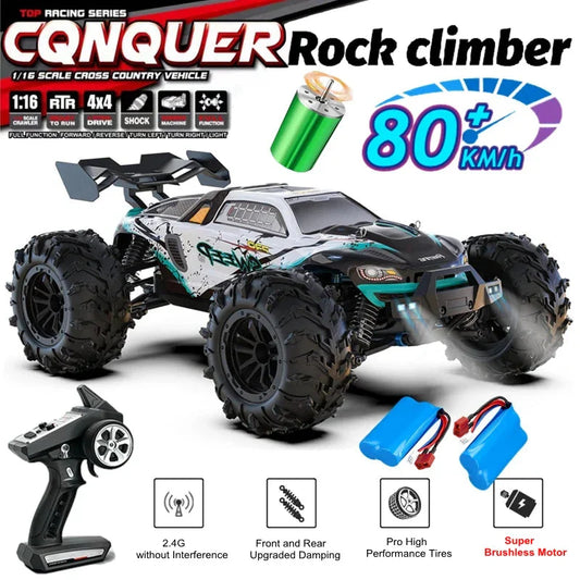 4WD RC Off-Road Car - 1:16 High-Speed Brushless Truck, 50-80KM/H, 4x4 Drift Racing Toy for Kids & Adults