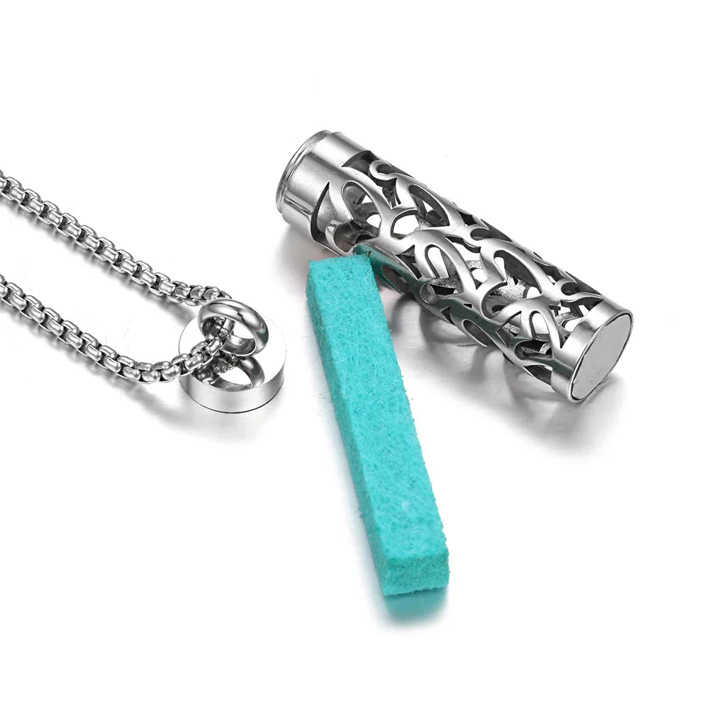 Long Strip Stainless Steel Aromatherapy Necklace – Essential Oil Diffuser Pendant