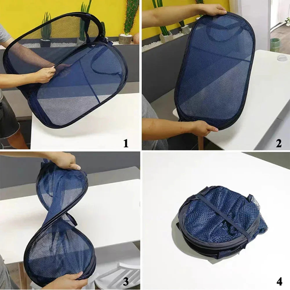 1PC Horizontal Foldable Laundry Basket Mesh Cloth Breathable Laundry Hamper Home Accessories Large Capacity Storage Baskets