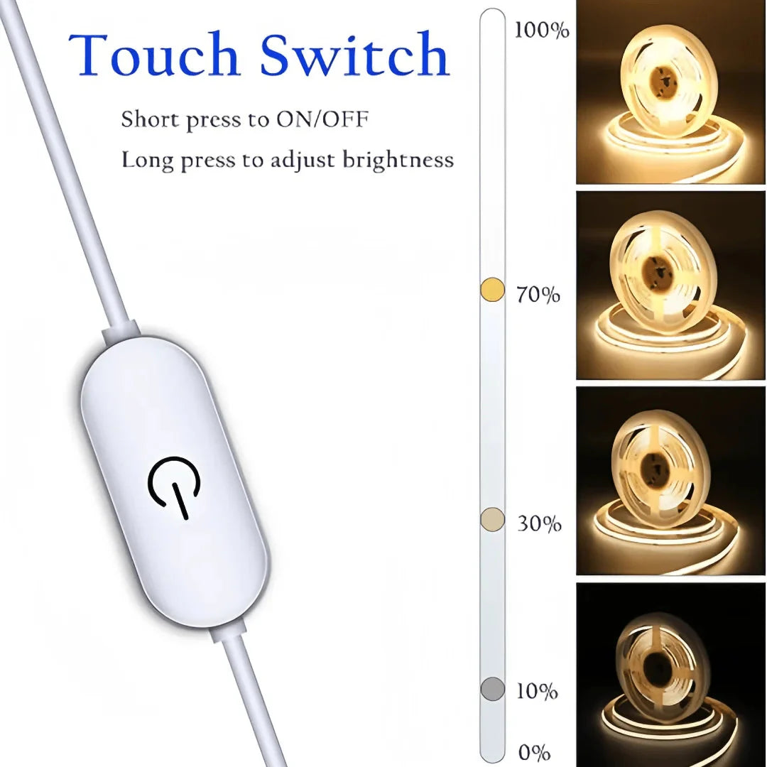 LED COB USB Strip Light – Touch Dimmer Flexible Indoor Lighting