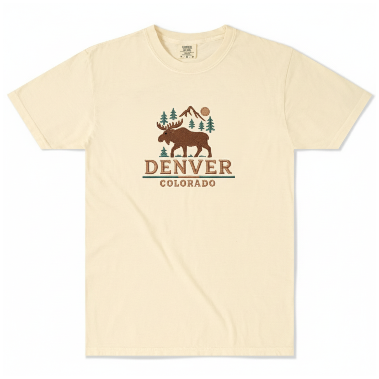 Denver Vintage Moose Embroidered Tee - Ivory (Unisex)
