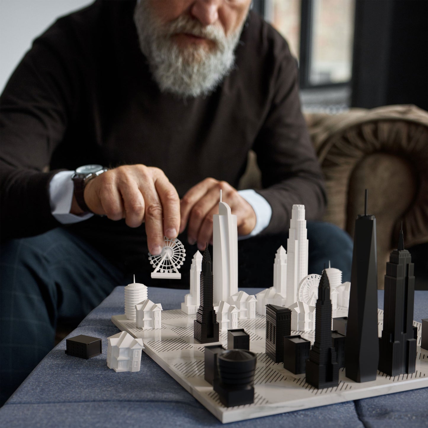 Chess Set Acrylic LOS ANGELES with Wood Map Board
