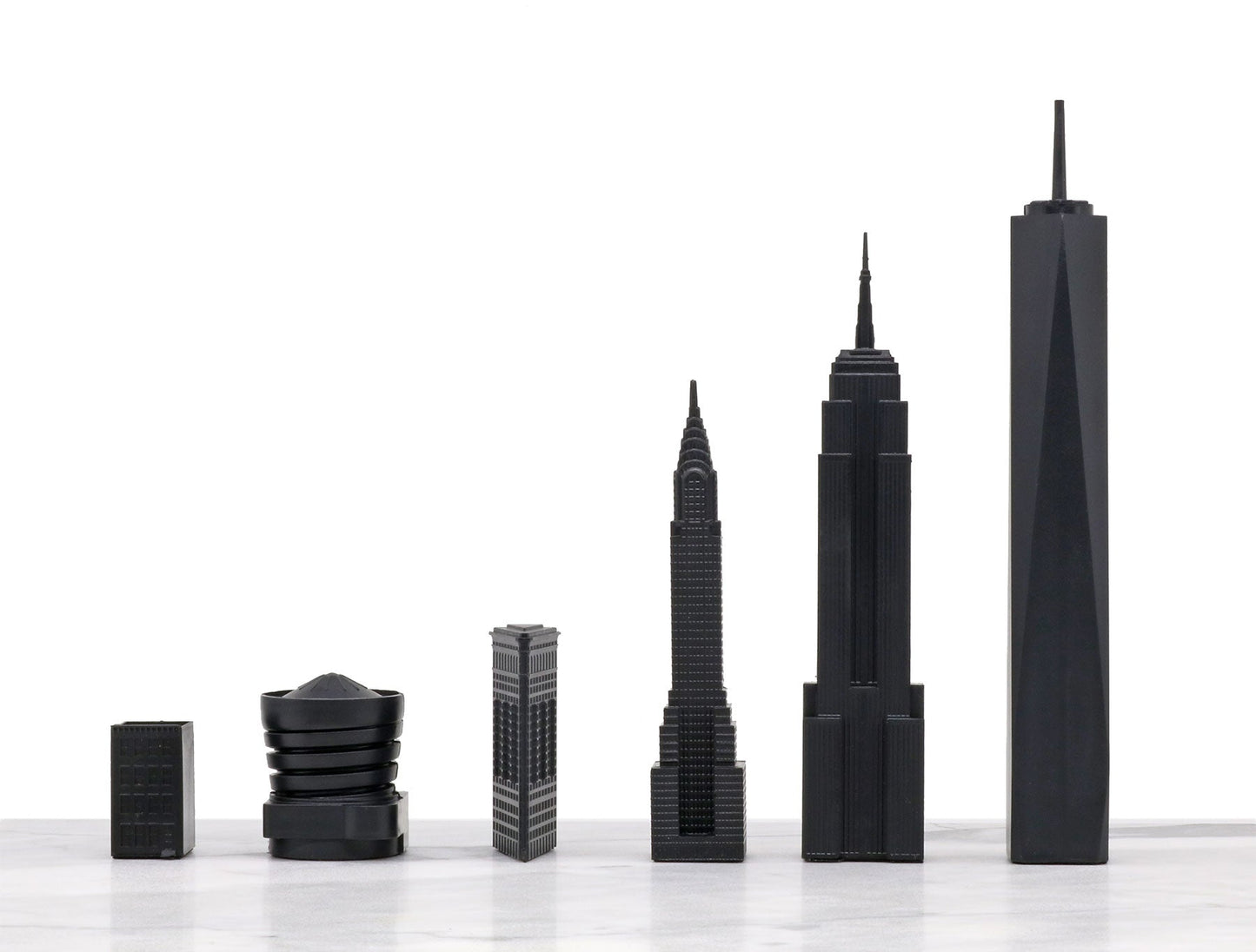 Chess Set Acrylic NEW YORK with Marble Hatch Board